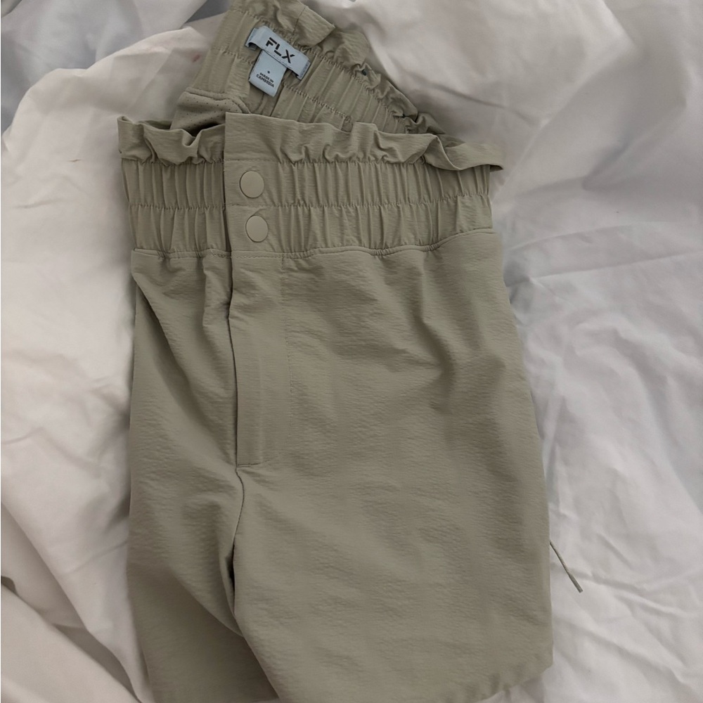 High-Waist Ruffle Paperbag Shorts in Sage - Picture 2 of 4